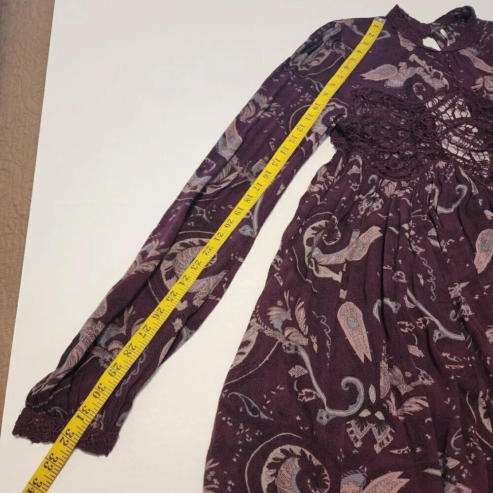 Free People sz M Sweet Thing Paisley tunic dress Wine color New